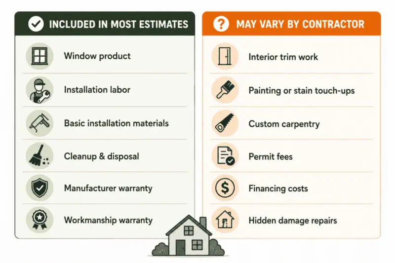 Infographic explaining what's included in most estimates and what may vary by contractor.
