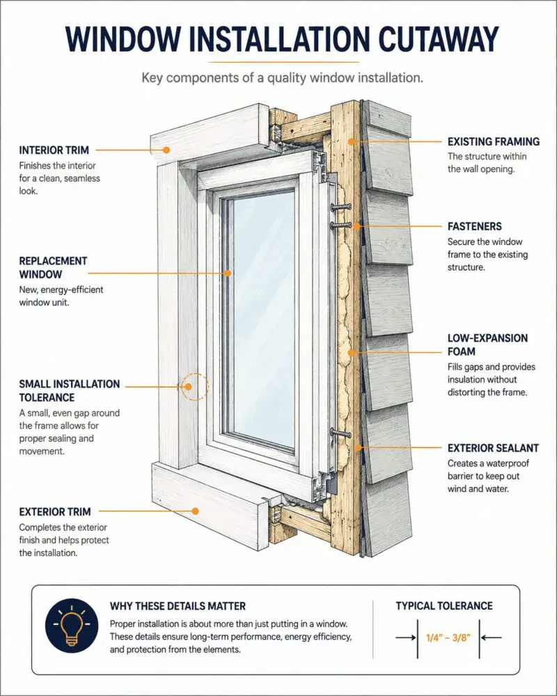 Cutaway of a window installation.