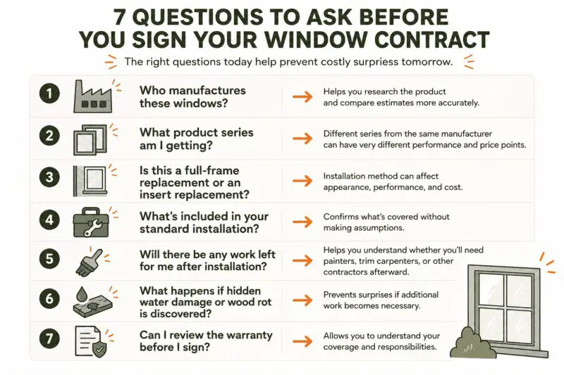 Infographic on questions to ask a contractor before signing your contract.