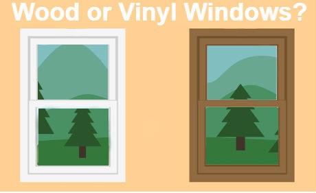 infographic of a vinyl window next to illustrated wood window