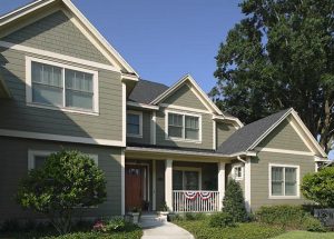 Grey single family home with Hardie Plank fiber cement siding