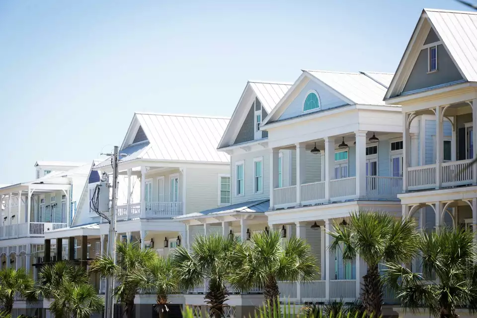 Line of Galveston, TX beach homes.