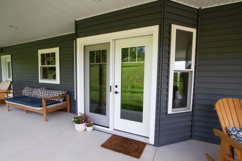 ProVia Legacy White steel door on a back patio