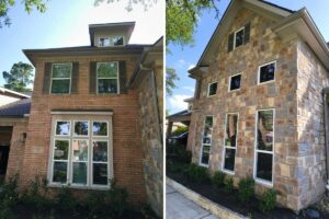 Spring, Texas brick home with white replacement windows